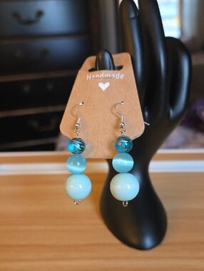 Handmade Aqua Bead Drop Earrings - Women Jewelry